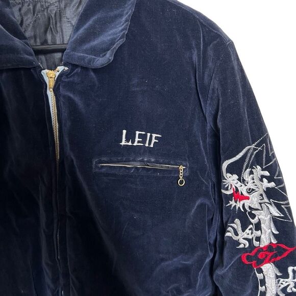 Vintage 50s 60s Japan Souvenir Velvet Long Insulated Jacket Small - Picture 3 of 7